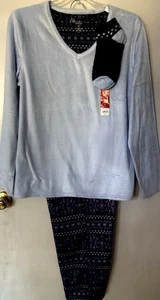 Neu mit Etikett $ 44 Croft Barrow 3-teiliges MINKY FLEECE Pyjama-Set Pyjama Oberteil Hose Socken XL - Bild 1 von 2