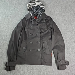 Vintage Tripp NYC Button Skulls Steam Punk Goth Jacket nero felpa con cappuccio trench coat - Foto 1 di 9