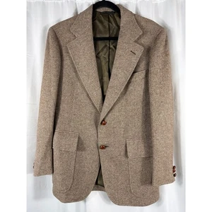 VTG CRICKETEER Harris & Frank Mens Wool Blazer Sport Coat Jacket Tan Herringbone - Picture 1 of 10