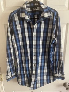 Apt 9 Shirt Mens 16 1/2- 32/33 Blue Plaid Check Premier Flex Slim Fit Collared - Foto 1 di 3