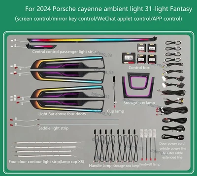 LED interior Ambient Light Atmosphere Lamps 64 Colors For Porsche Cayenne 2024 - Image 1 of 4