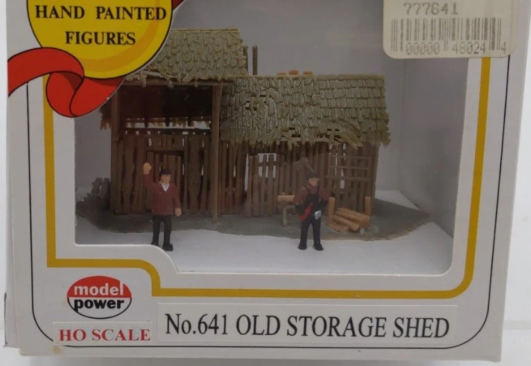 Model Power 641 HO Built Up Old Storage Shed With 2 Hand Painted Figures - Image 1 of 1