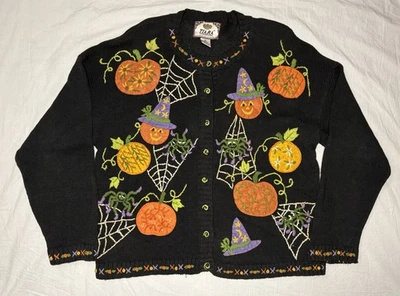 Suéter Tiara Vintage 2001 Halloween Cárdigan Calabaza Brujas Mujer XLarge Y2K Foto 1 de 4