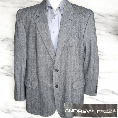 Andrew Fezza Sport Coat Jacket Mens 48R Gray Herringbone Camel Hair Blend - Image 1 of 4