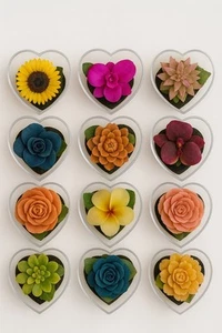 12er Set Blumenseife grün in herzförmigen Klarsichtboxen Duftend Deko Geschenk - Bild 1 von 2