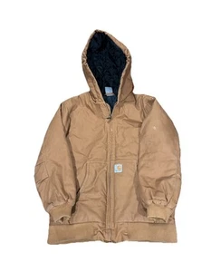 Youth Large 14-16 Fits Adult XS Carhartt Hooded Brown Tan Duck canvas Jacket - Picture 1 of 8