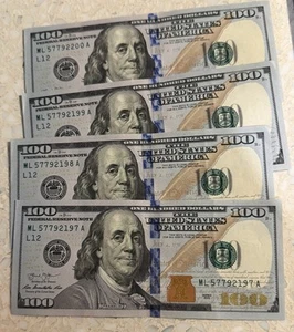 (4) CONSECUTIVE FANCY SERIAL NUMBER $100 DOLLAR BILLS 2013 Uncirculated - Picture 1 of 1