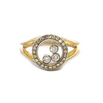 Chopard Happy Diamond Gold Ring 18k Yellow 3 Floating Split Shank - Image 1 of 4
