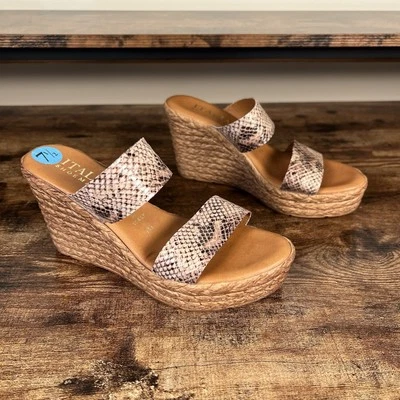 Zapatero Italiano Alpargata Cuña Estampado Serpiente Doble Correa Mujer 7.5 Foto 1 de 4