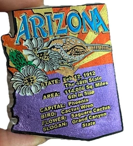 Vtg Arizona Grand Canyon State Map Fridge Magnet Rubber Bird Flower Gift - Picture 1 of 5