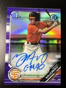 2019 Bowman Draft Chrome Grant McCray Purple Chrome Refractor Auto Giants READ - Picture 1 of 11