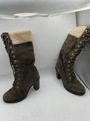 Michael Kors Green Suede Boots, With White Faux Fur - Size 6 Womens - Image 1 of 4