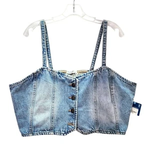 Arizona Denim Crop Top Bottone Anteriore Smocked Back Bustier XXL Lavaggio Leggero Festival - Foto 1 di 10