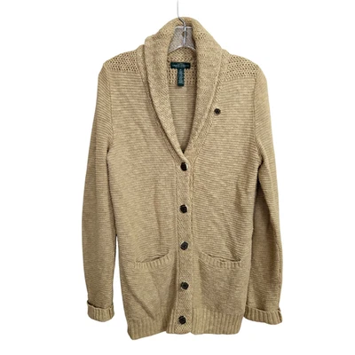 LRL Ralph Lauren Jeans Lino Algodón Cárdigan Suéter M Chal Cuello Hueso Botones Foto 1 de 4