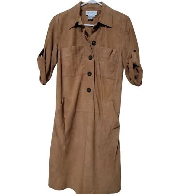 Vestido camisa manga longa com botões Worth camurça e bolsos XS - Imagem 1 de 4