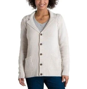 TOAD & CO XL Cardigan Lamb Wool Cable Knit Cream Oatmeal Beige Targhee Sweater - Picture 1 of 3