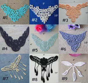 2 Pieces Venice Lace Neckline Small Collar Applique Sewing Motif Patch zha6 - Picture 1 of 8