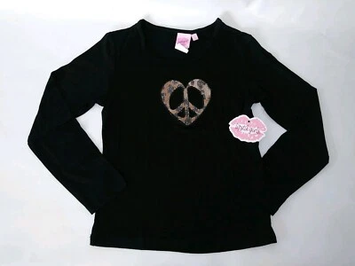 New Girls Black Long Sleeve T-Shirt with Leopard Sequin Heart Sizes 4 to 7  Foto 1 de 2