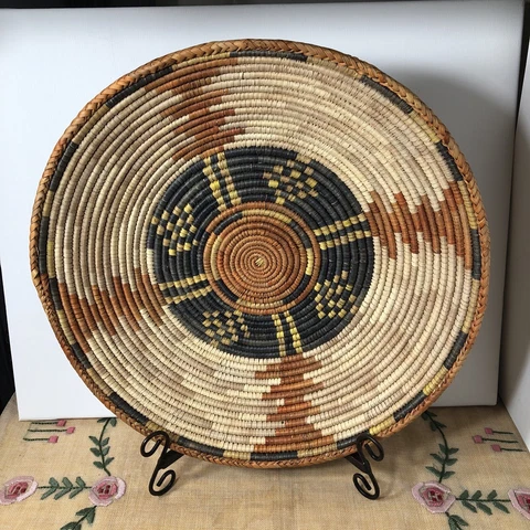 Native American Handwoven Coil Large Basket Stunning Design 14” Cover