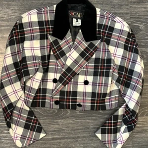Escada Plaid Cropped Plaid Wool Blazer Size 38 - Picture 1 of 9