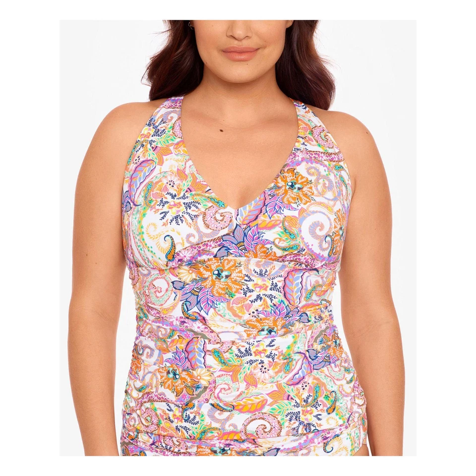 Lauren Ralph Lauren Women's Multi Color Side-Ruched Deep Swimsuit Top 16W - Image 1 of 3