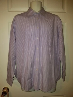Рубашка Nicole Miller L 16 32/33 мужская с длинным рукавом фиолетовая и белая в полоску хлопок  - Изображение 1 из 4