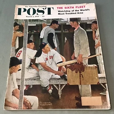 1957 Saturday Evening Post, 3/2/57, Boston Red Sox, Ted Williams Norman Rockwell - Image 1 of 2