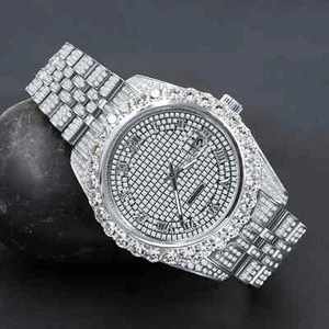 Men's White Gold stones Stainless Steel Simulated Diamonds CAPRICIOUS Watch 40mm - Picture 1 of 4
