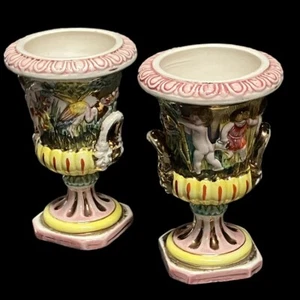 SET OF 2 VINTAGE CAPODIMONTE URN VASE NO CHIPS - Picture 1 of 9