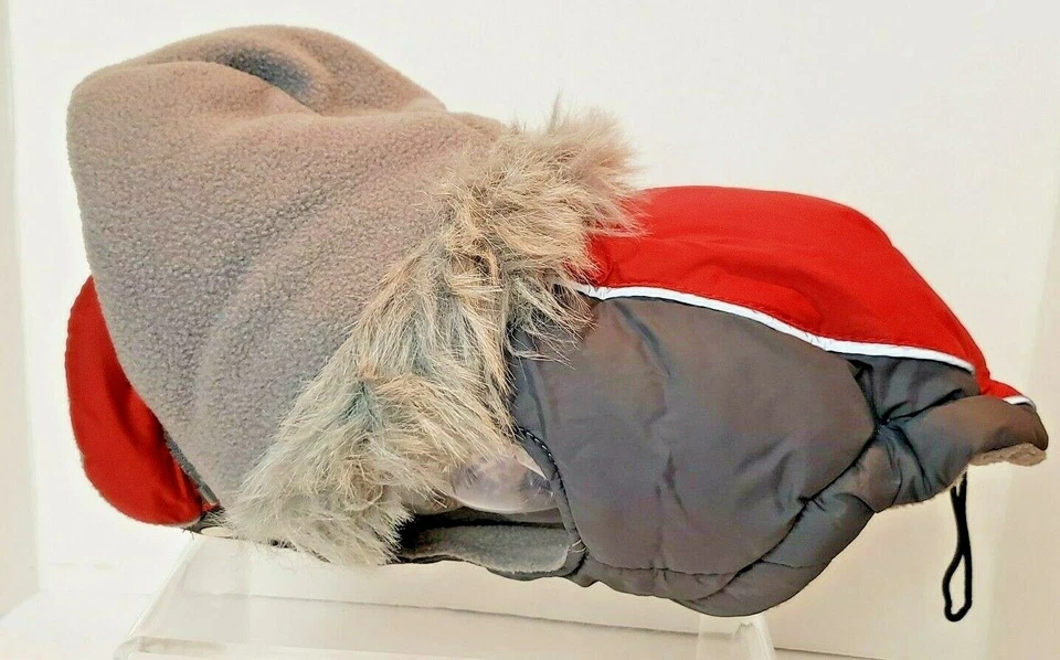 Abrigo acolchado reflectante rojo/gris cadera perrito pequeño capucha de invierno para perro Foto 1 de 4