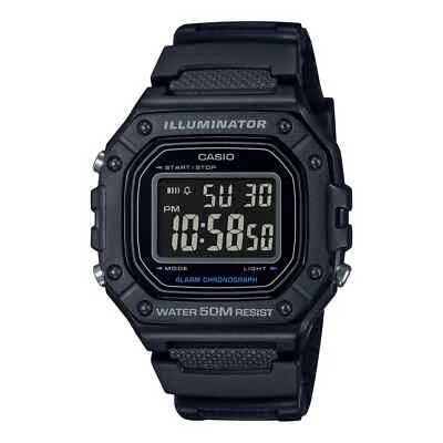 Casio W218H-1BV, часы-хронограф, черный резиновый ремешок, будильник, осветитель - Изображение 1 из 2