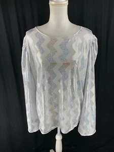 Vtg 70s Iridescent Bell Sleeve Boho Hippie Rave Disco Sequin Party Blouse Zigzag - Picture 1 of 10