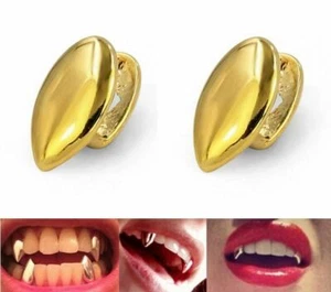 Hip Hop 14K vergoldete Mund Zahngrills Grillz einzelne Reißzähne - 2-teiliges Set - Bild 1 von 1