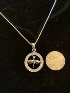925 Sterling Silver Tiny Dove Pendant circled with CZ's - Picture 1 of 1