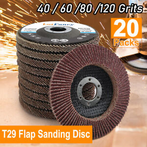 20Pcs 40 60 80 120 Grit Assorted Sanding Grinding Wheels 4.5 Inch Flap Discs T29