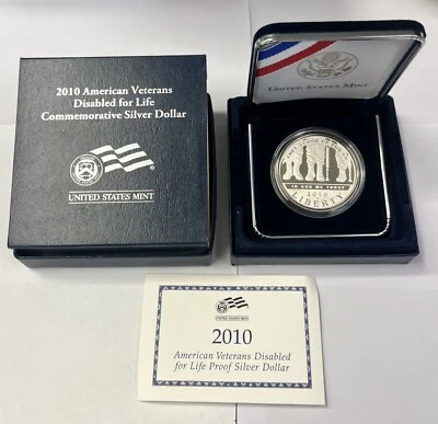 2010-W Proof American Veteran's Disabled for Life Silver Dollar w/COA - Image 1 of 4