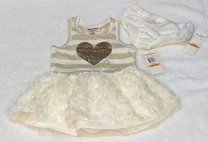 JUICY COUTURE Sequin Heart Rosette Ivory Dress NEW Infant Girls 12 18 24 Mos 4T - Picture 1 of 7