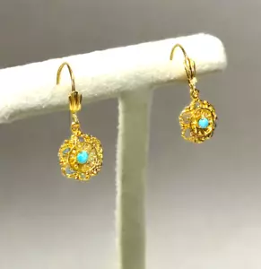 Orecchini pendenti turchese - ganci - oro massiccio 9 ct - 1,21 grammi. - 22 x 9,8 mm nuovi con etichette - Foto 1 di 3
