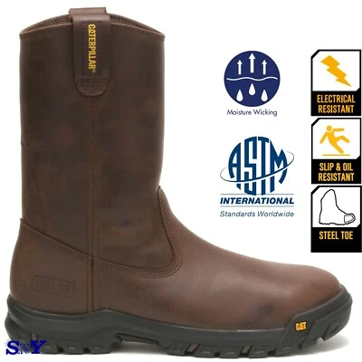 Botas masculinas de couro resistentes ao deslizamento CAT Wellington biqueira de aço EH - Imagem 1 de 4