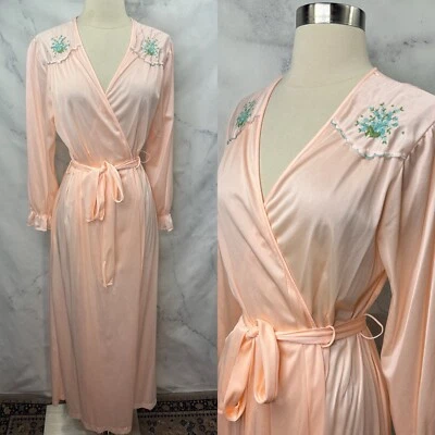 Vintage Sears 60s Wrap Robe Dress Royalcore S M Ethereal Coquette Victorian Pink - Image 1 of 4