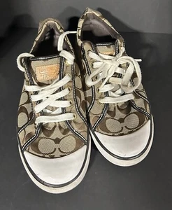 Coach Signature Barrett Canvas/Leather Sneakers Brown Women’s Size 8B Q106 - Picture 1 of 5