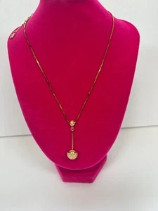 Vintage Authentic Swarovski Crystal Ball Drop Bar Necklace Gold with Pouch - Picture 1 of 7