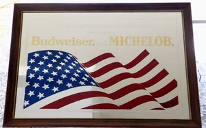 Seltenes Budweiser Michelob Bier amerikanische Flagge Militär 18x26 Pub Bar Spiegelschild - Bild 1 von 8