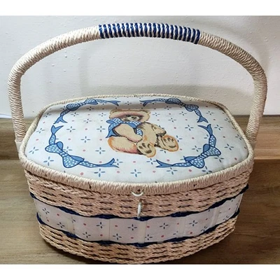 Cesta de costura Tienshan Country Bear Theodore Teddy adorable decoración vintage rara  Foto 1 de 4