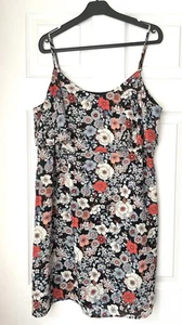 George Woman Floral Multi Knee Length Dress Frill Neckline Strappy Size 16 - Picture 1 of 15