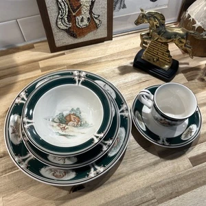 Vintage NORITAKE Keltcraft Ireland Pursuit 9170 5 pezzi POSIZIONE Fox Hunt Usato in ottime condizioni! - Foto 1 di 13