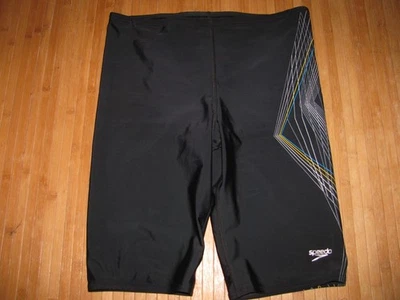 SPEEDO Swimsuit JAMMER Size 34 Nylon Spandex SWIM Suit BLACK with FINE LINES - Image 1 of 2