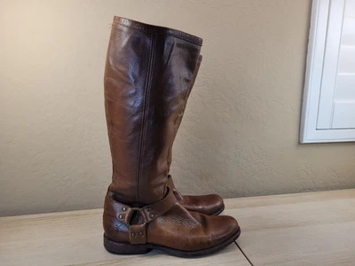 Frye Phillip Harness Tall Riding Boots Leather Equestrian Moto Zip 76850 8.5B - Image 1 of 4