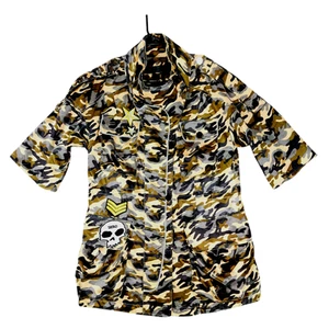 TOV sz 38 Holy G Satin Camo Shirt Jacket Women Diagonal Zip Front Army Green - Picture 1 of 15