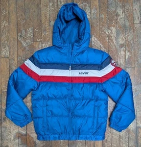 Levis Water Resistant Full Zip Hood Boys XL 13-15 Puffer Blue Jacket - Picture 1 of 6